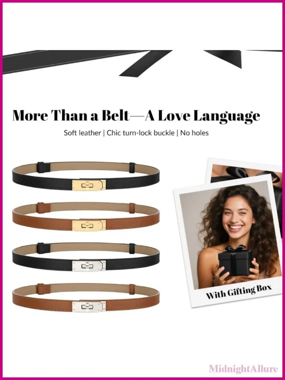 Skinny Leather Belt Adjustable Thin Turn Lock Buckle for Jeans Dresses